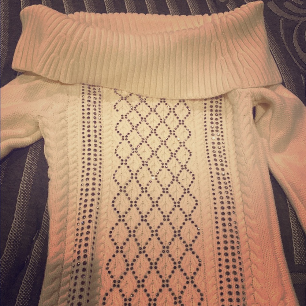 Bebe Off the shoulders tunic embellished Sweater